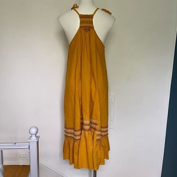 Free People Another Love Smocked Marigold Midi Dress Linen - Picture 13 of 14